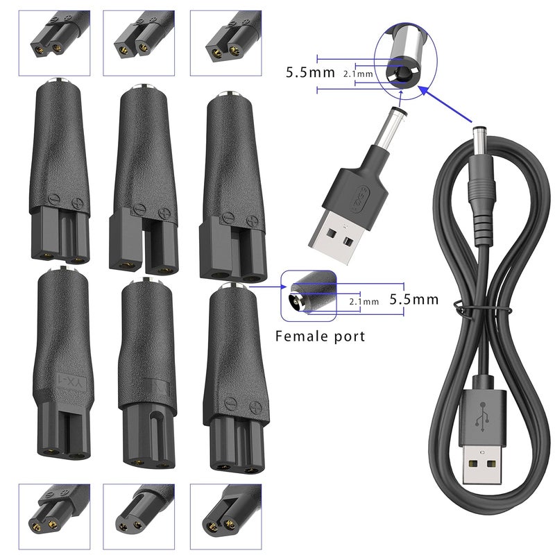 Pinkind 7 PCS Power Cord 5V Replacement Charger USB Adapter Set Compatible with a Various Types of Electric Hair Clippers,Beard Trimmers,Shavers,Beauty Instruments, Electric Hairdressers,Desk Lamps,Purifiers - Image 4
